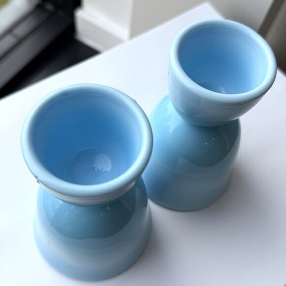 McKee Glass Chalaine Delphite Robin Egg Blue Double Egg Cups Set Of 2 - Picture 10 of 10